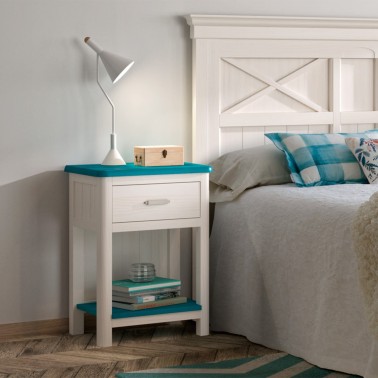 MESA DE NOCHE CERDEÑA CON 1 CAJON Y ESTANTE