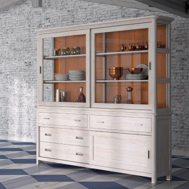 VITRINA RUSTICA CERDEÑA CON PUERTAS CORREDERAS