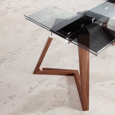 MESA DE COMEDOR EXTENSIBLE DE CRISTAL Y MADERA NIL