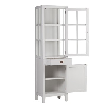 VITRINA ESTRECHA BLANCA DE ESTILO COLONIAL EVEREST 1 CAJON 2 PUERTAS