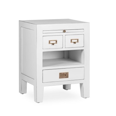 MESITA DE NOCHE BLANCA DE ESTILO COLONIAL EVEREST 3 CAJONES CON BANDEJA