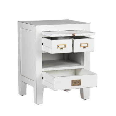 MESITA DE NOCHE BLANCA DE ESTILO COLONIAL EVEREST 3 CAJONES CON BANDEJA