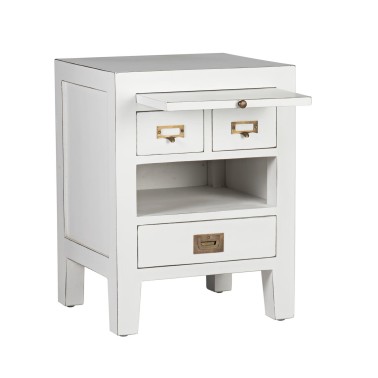 MESITA DE NOCHE BLANCA DE ESTILO COLONIAL EVEREST 3 CAJONES CON BANDEJA