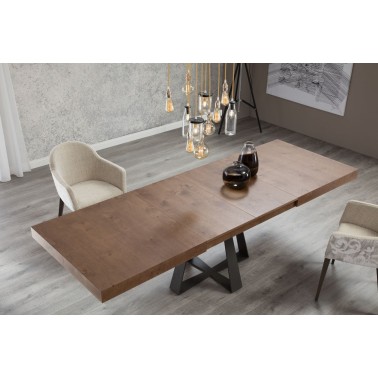 mesa comedor dos extensiones con pie metálico central