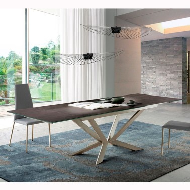 mesa de comedor extensible en porcelanico y metal Motion de Ramiro Tarazona