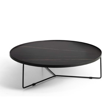 Mes de centro redonda porcelanico y patas metal Cosette C altura 38 cm