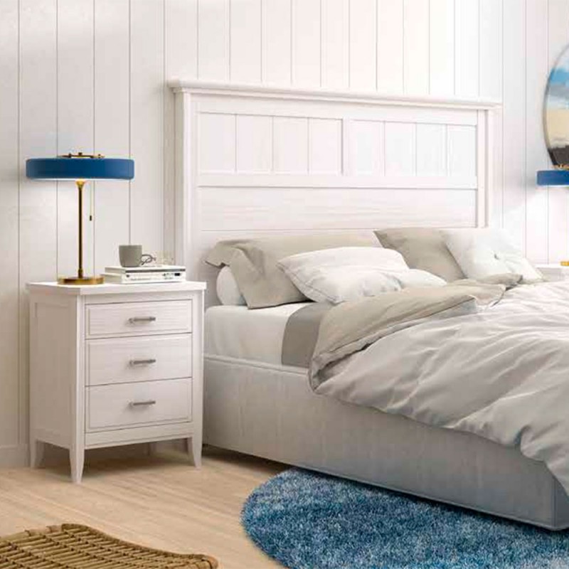 Cabecero cama matrimonio blanco 135 madera pino moderno recto