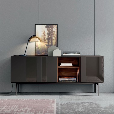 ON - APARADOR CON FRENTES LACADOS , CRISTAL Y NOGAL