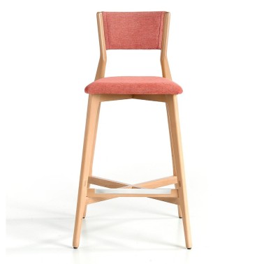 Taburete alto tapizado con estructura de madera