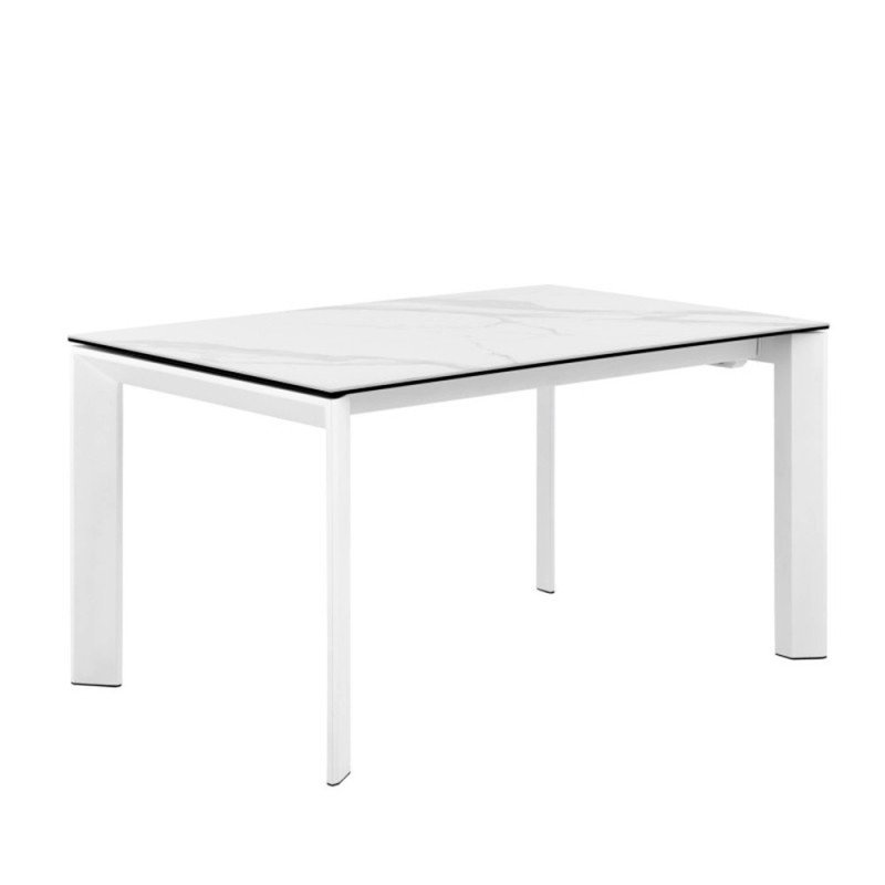 MESA COMEDOR EXTENSIBLE TAPA PORCELANICO CRETA PATAS BLANCAS - Demarques