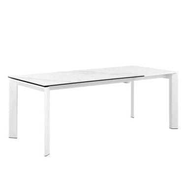 MESA COMEDOR EXTENSIBLE TAPA PORCELANICO CRETA PATAS BLANCAS - Demarques