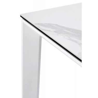 MESA COMEDOR EXTENSIBLE TAPA PORCELANICO CRETA PATAS BLANCAS - Demarques