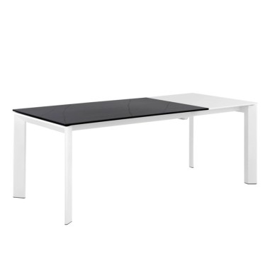 MESA EXTENSIBLE TAPA PORCELANICO SAHARA PATAS BLANCAS