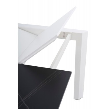 MESA EXTENSIBLE TAPA PORCELANICO SAHARA PATAS BLANCAS