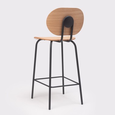 TABURETE HARI DE ONDARRETA CON RESPALDO Y ASIENTO EN MADERA ROBLE