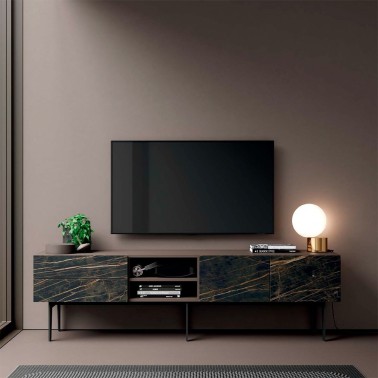 MUEBLE TV 195 CM CON 2 CAJONES + 2 HUECOS + PUERTAS FRENTE CERAMICA