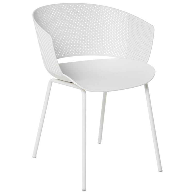 silla de comedor de plastico color blanco y patas metalicas blancas