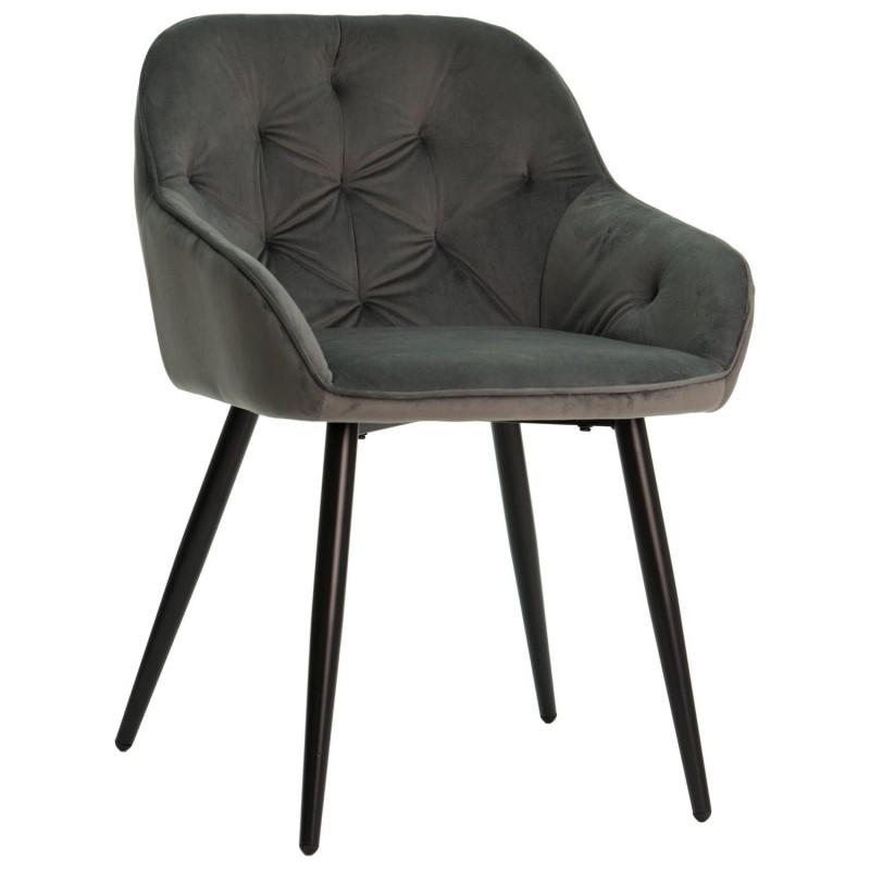 silla tapizado terciopelo gris y patas metalicas negras