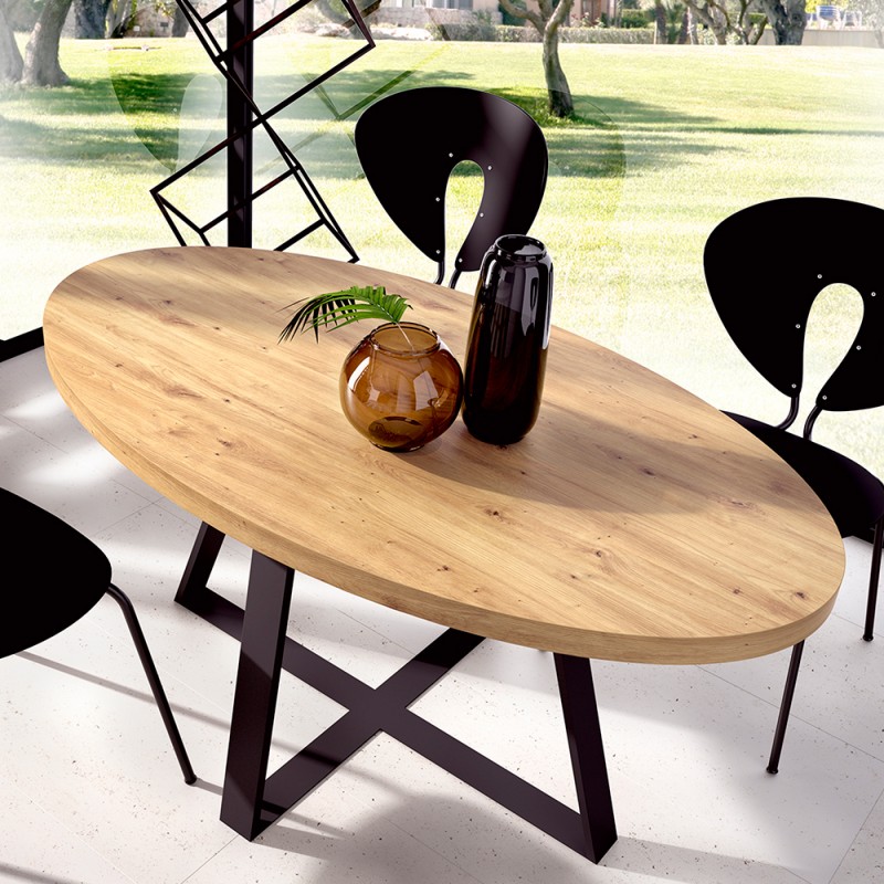 Mesa con tablero de madera y patas metálicas en color Blanco