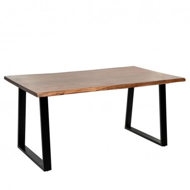 Mesa de comedor en madera de acacia y patas en hierro negro.