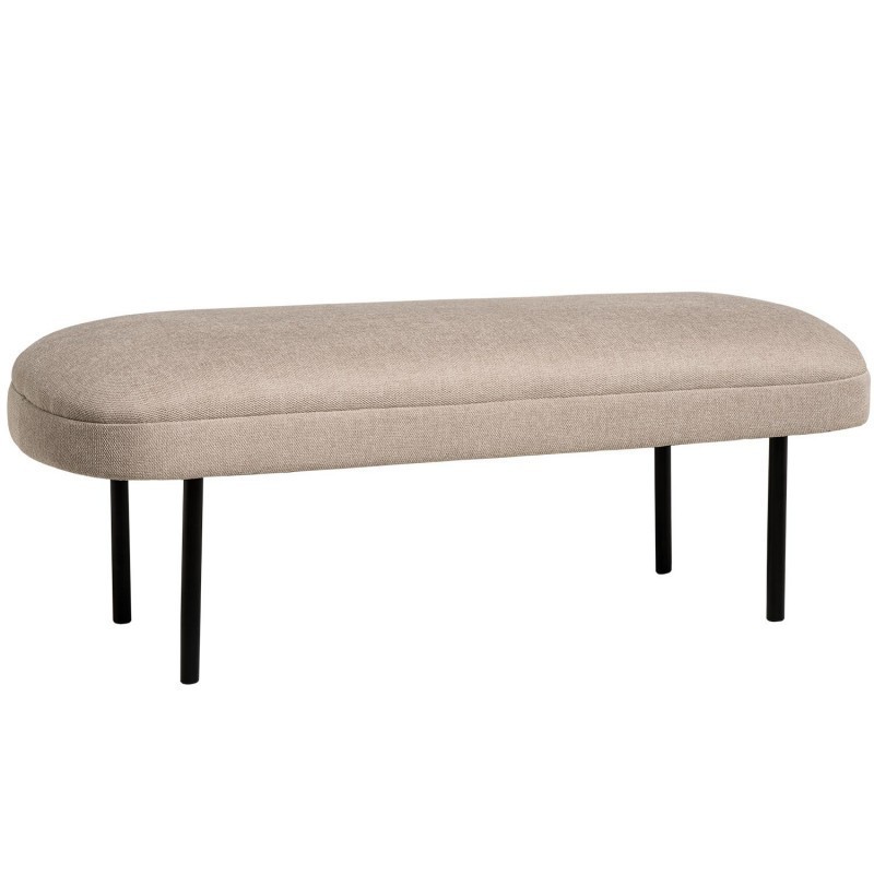 Banqueta de dormitorio tapizado beige con patas metalicas negras