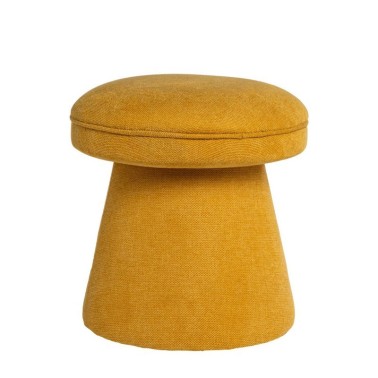 Puff redondo tapizado tela color mostaza ALBIN