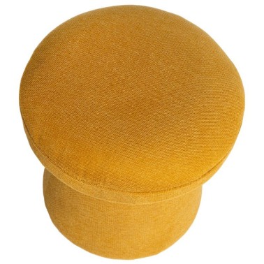 Puff redondo tapizado tela color mostaza ALBIN