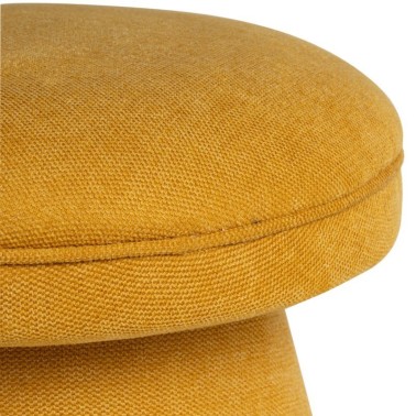 Puff redondo tapizado tela color mostaza ALBIN