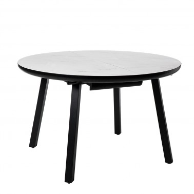 Mesa de comedor redonda extensible tapa melamina imitacion marmol y patas metalicas