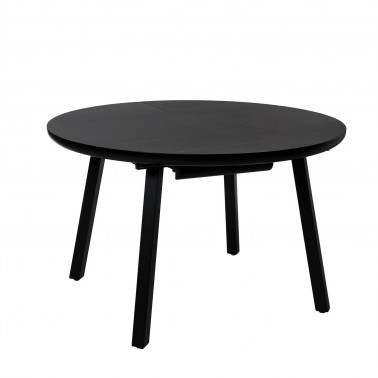 Mesa redonda extensible en melamina efecto marmol negro y patas metalicas negras