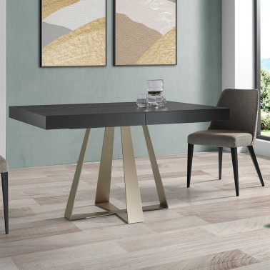 Mesa de comedor extensible pata metalica y tapa porcelanico