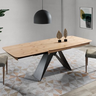 mesa de comedor extensible con patas metalicas