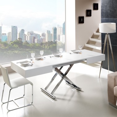mesa de centro elevable y extensible blanca