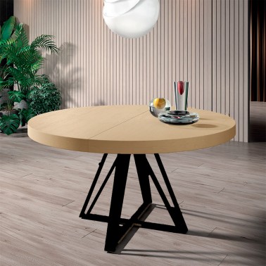 Mesas de comedor redondas, madera maciza roble, mesa extensible