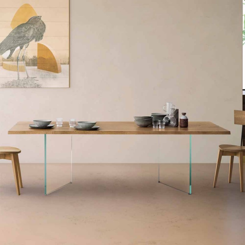 mesa de comedor diseño italiano con tapa en madera maciza de roble