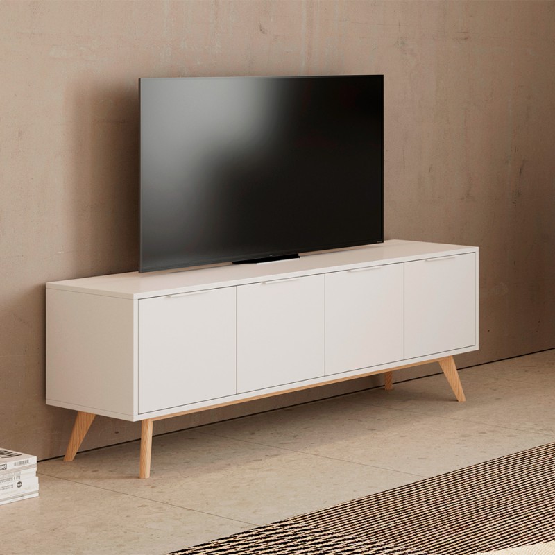 Mueble TV de pino en blanco y natural, 180 x 40 x 53 cm