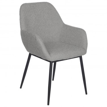 silla tapizado borreguito gris claro y patas metalicas negras