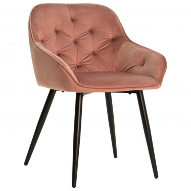 silla tapizado terciopelo coral y patas metalicas negras
