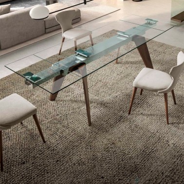 Mesa de comedor cristal extensible con patas de madera Tavolo de Nacher