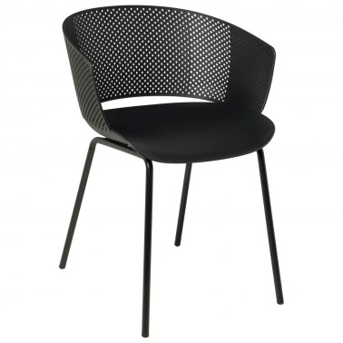 silla plastico color negro con patas metalicas