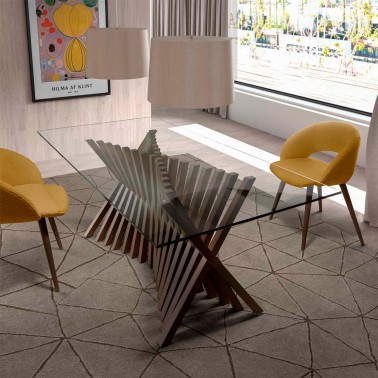 Mesa de cristal con patas de madera ALF GLASS