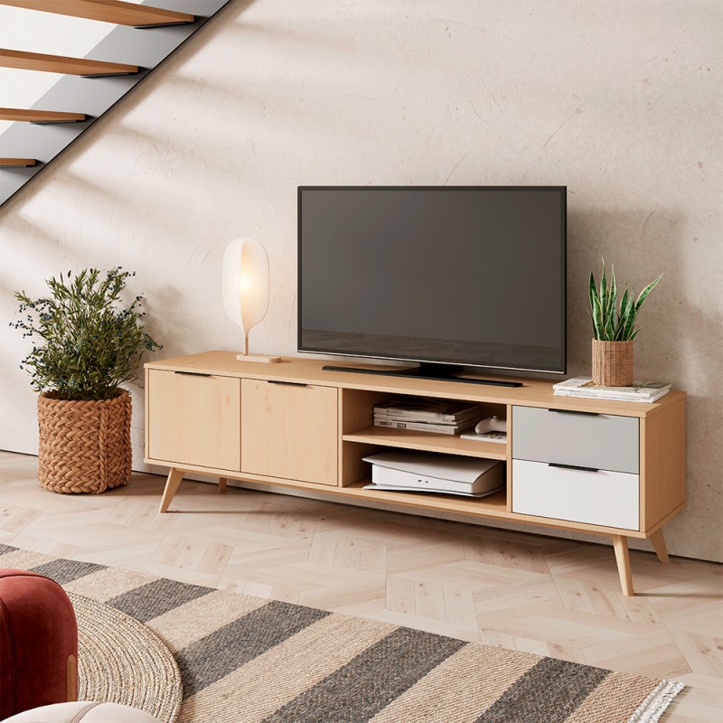 Mueble de Tv nordico de 180 cm en madera de pino y laca