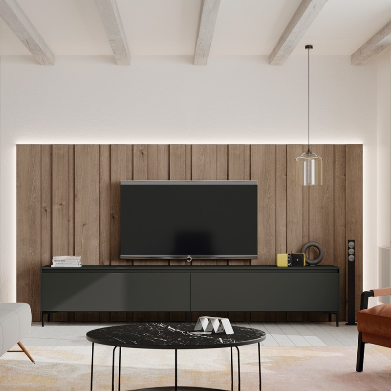 Mueble de salón con panel trasero con luz led