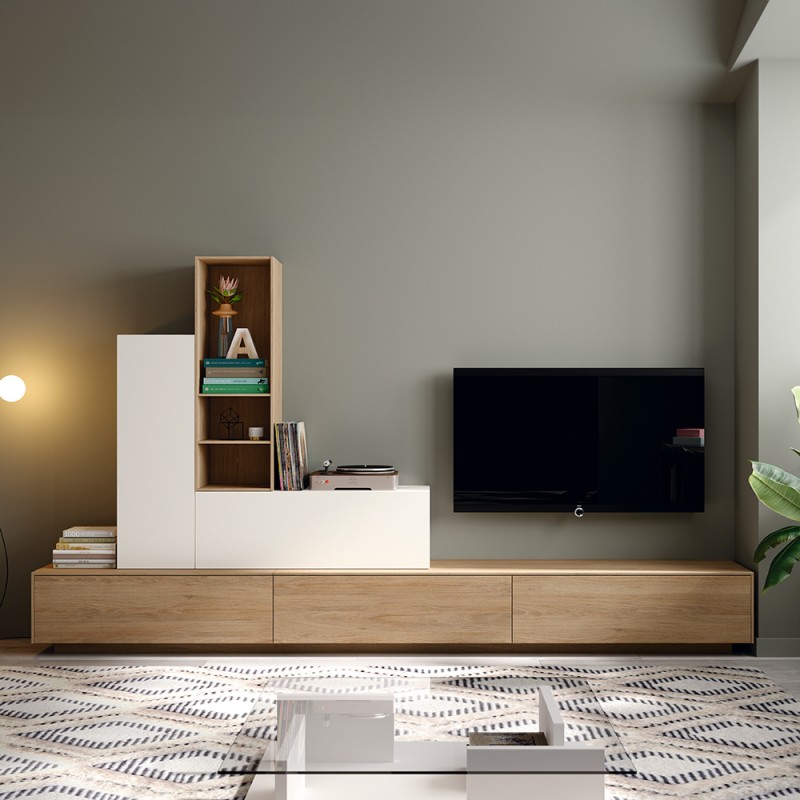 Composicion modular para salon con ueble de tv y estanteria