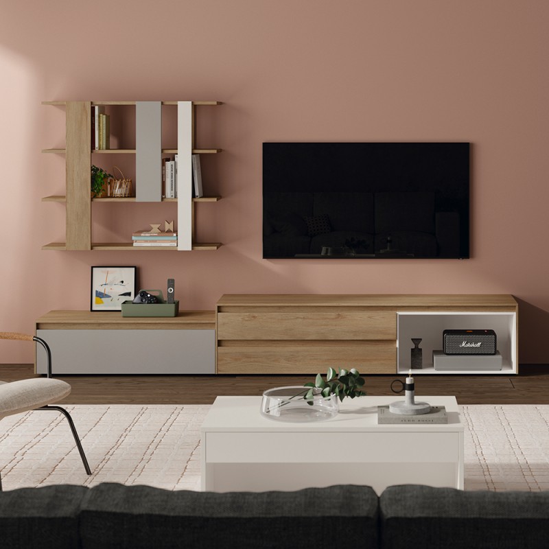Mueble de Tv estilo nordico con estante colgado