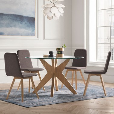 Mesa redonda Roma de Pemi en cristal y patas de madera