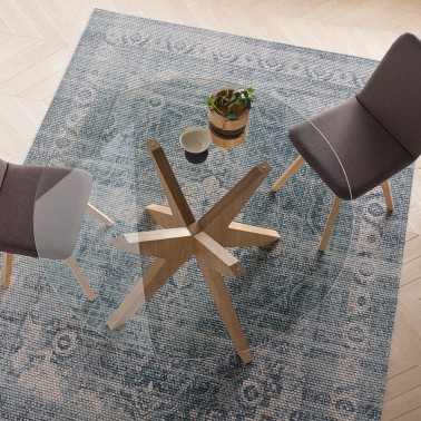 Mesa redonda Roma de Pemi en cristal y patas madera - Compra online