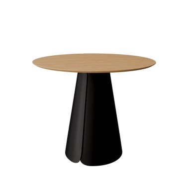Mesa de comedor redonda 100 cm en roble y pata metal negro