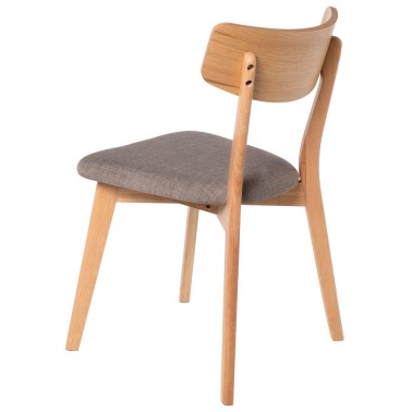 Silla de comedor de madera de roble estilo nordico con asienyo tapizado