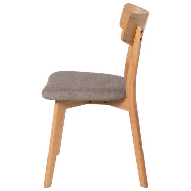 Silla de comedor de madera de roble estilo nordico con asienyo tapizado